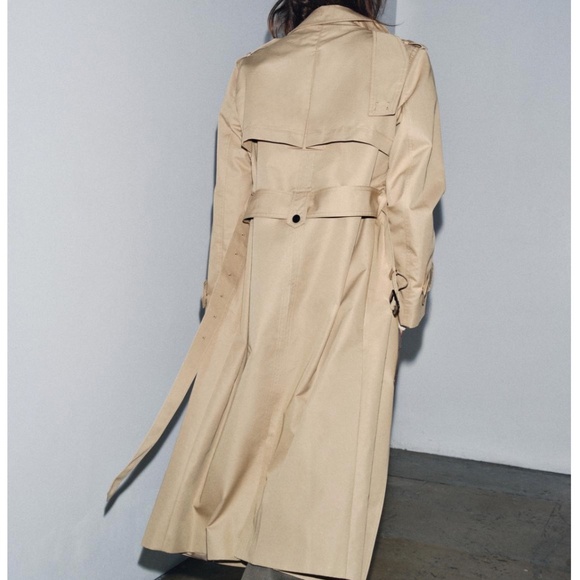 Zara Water Repellent Double-Breasted Trench Coat ZW Collection Camel Size S NWT - Picture 4 of 12